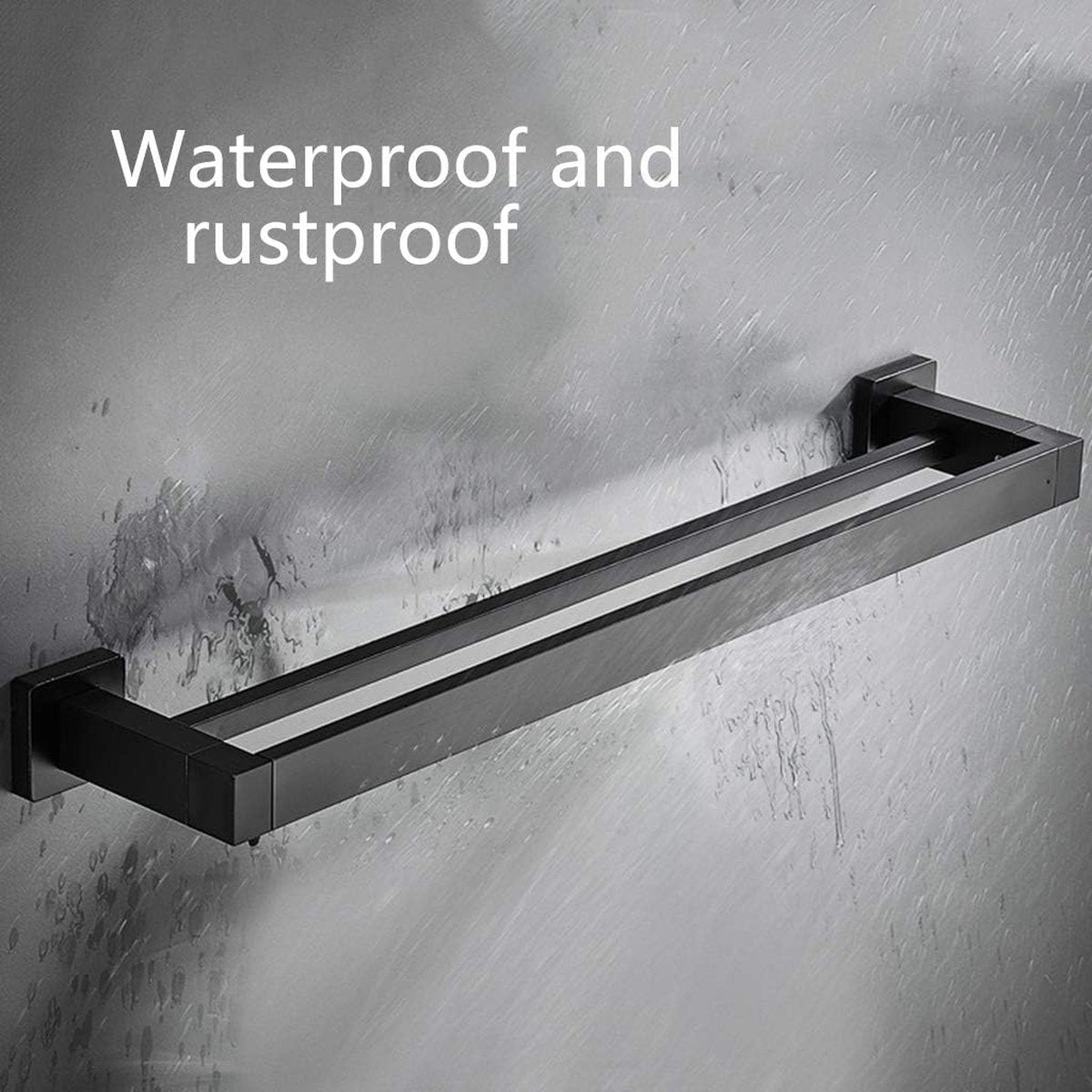 Towel Rack - 40 CM - Towel Bar - Bathroom Towel Rack - Bathroom Shelf - Double Bar - Self-Adhesive or Drill - Shower Rack - Towel Bar - Towel Holder - Aluminum - Black - Bathroom Accessories - Durable & Sturdy - Image 5