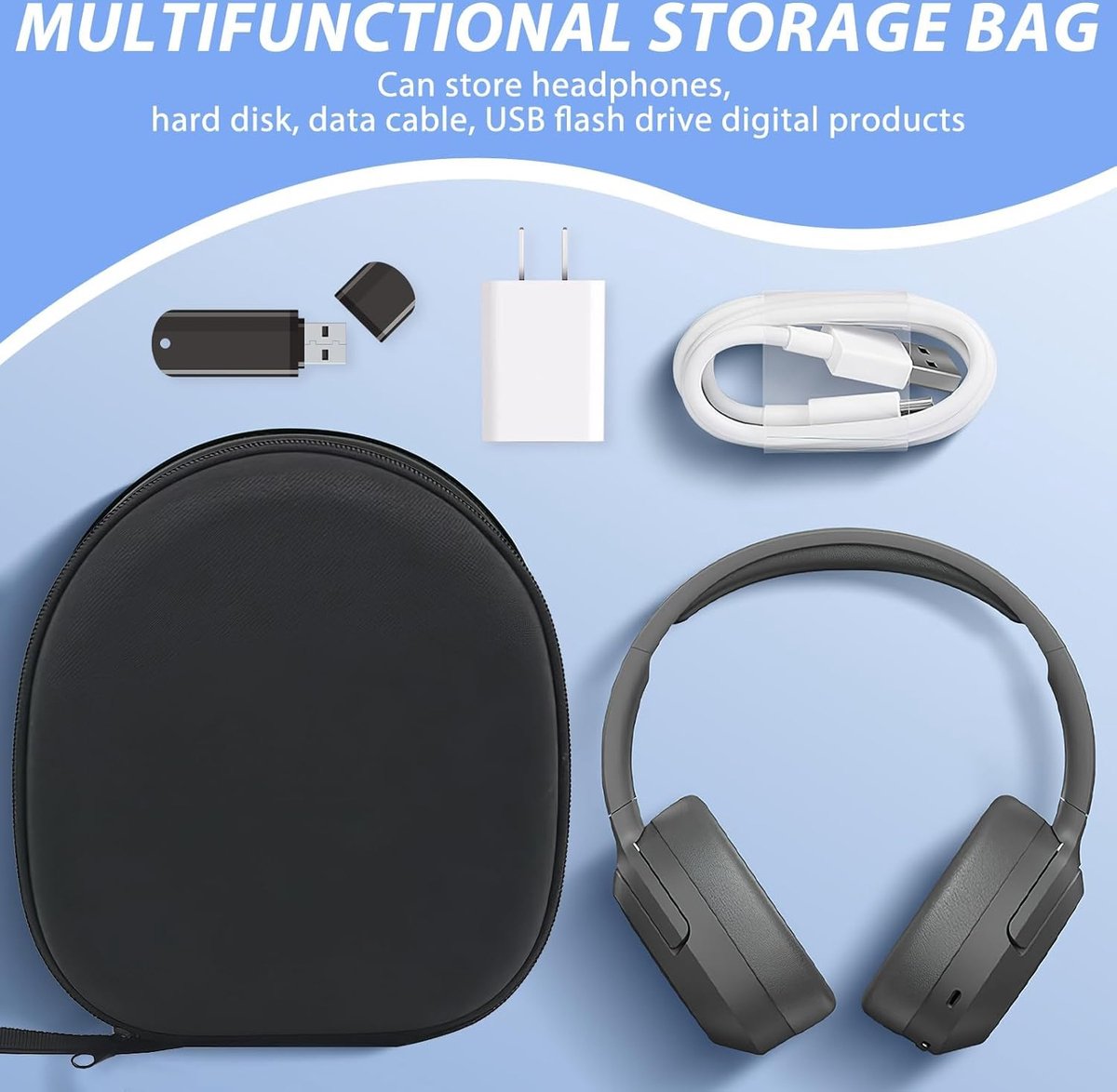 Headphone Case - Hard Protective Case - Headphone Case - Headphone Case - Headphone Cover - Protective Case - Carrying Case - On-Ear/Over-Ear - Waterproof - Shockproof - For Most Brands/Bluetooth/HiFi/Wired Headphones/Gaming Headset - Black - Image 3