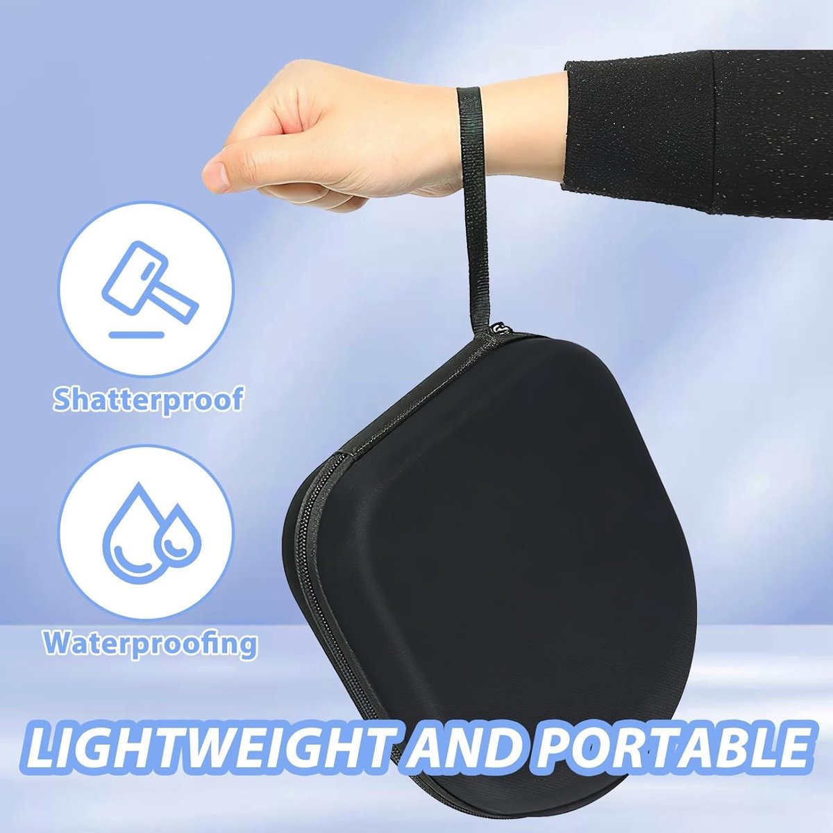 Headphone Case - Hard Protective Case - Headphone Case - Headphone Case - Headphone Cover - Protective Case - Carrying Case - On-Ear/Over-Ear - Waterproof - Shockproof - For Most Brands/Bluetooth/HiFi/Wired Headphones/Gaming Headset - Black - Image 4