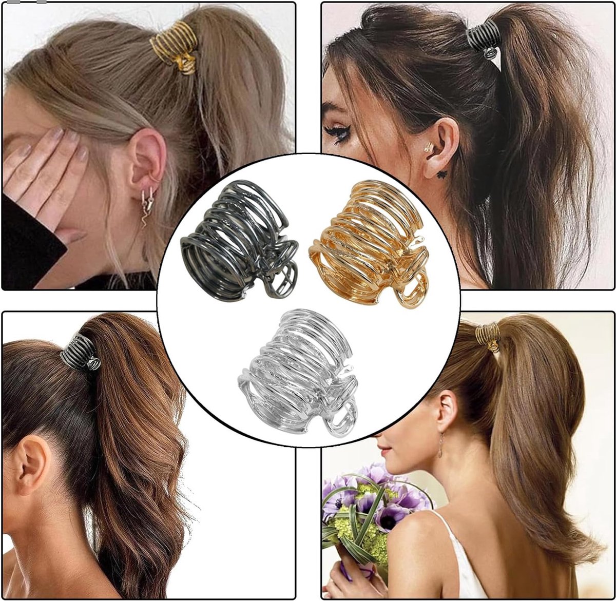 Hair Clips - 3 Pieces - Non-Slip Clips - Hair Clamp - Hairpin - Hairpins - Anti-Slip Clips - Girls' Hair Accessories - High Ponytail Clips - Decorative Hair Accessories for Ladies - For Women and Girls - Gold/Silver/Black - Image 3