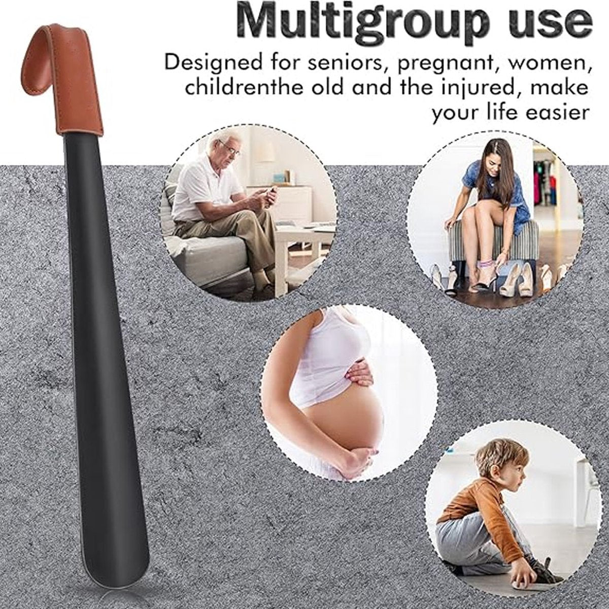 Long Shoehorn - 42cm - Stainless Steel - Shoe Puller - Shoe Horn - Leather Handle - With Leather Pouch - Durable and Extra Strong - Easy to Put On Shoes - Can Be Hung - Black - Image 4