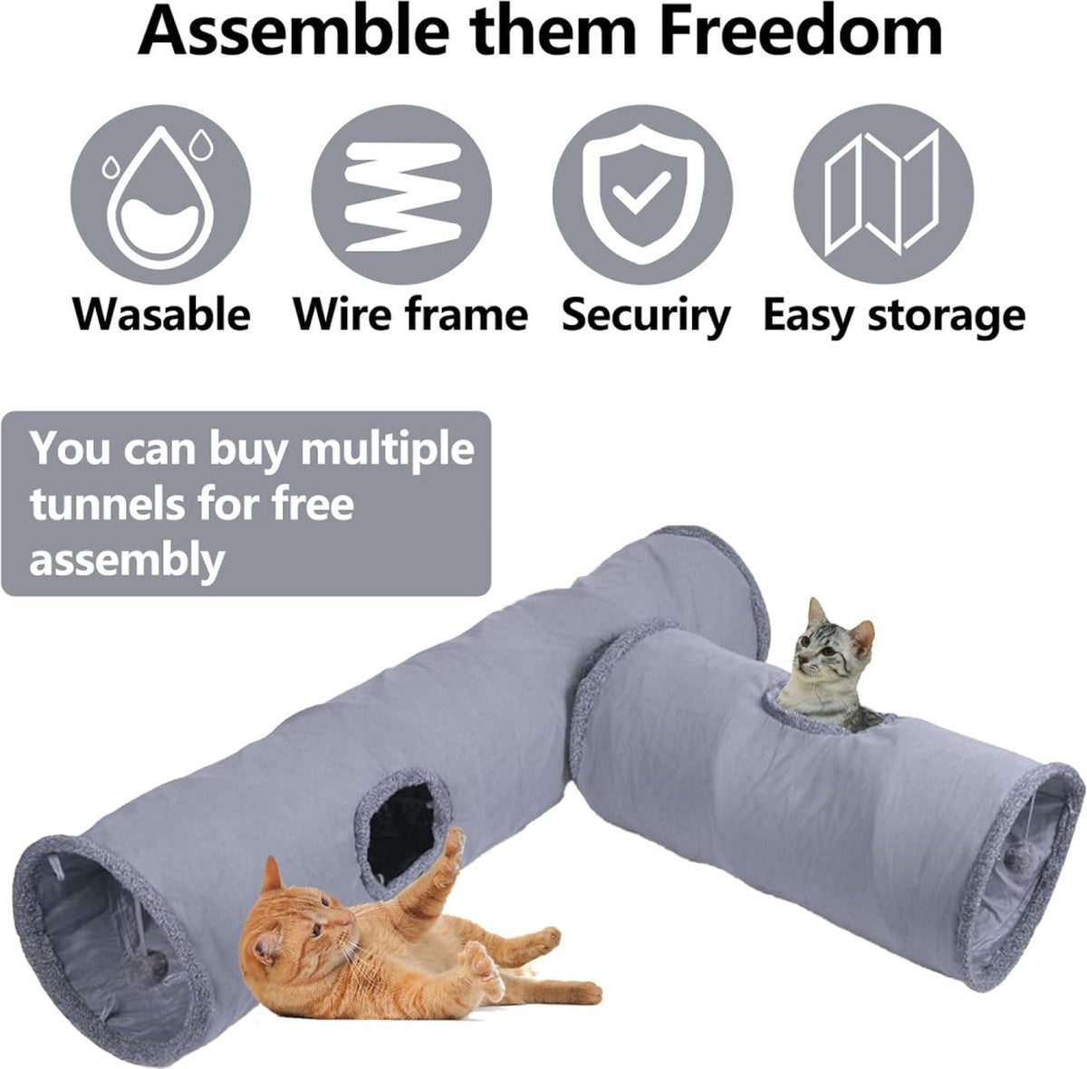 Cat Tunnel with Play Ball - 67cm - Play Tunnel - Rabbit Tunnel - Cat House - Dog Tunnel - Cat Toys - Cat Toys - Crawl Tunnel - Cat Toy - Foldable - Extra Sturdy - Anthracite - Image 5