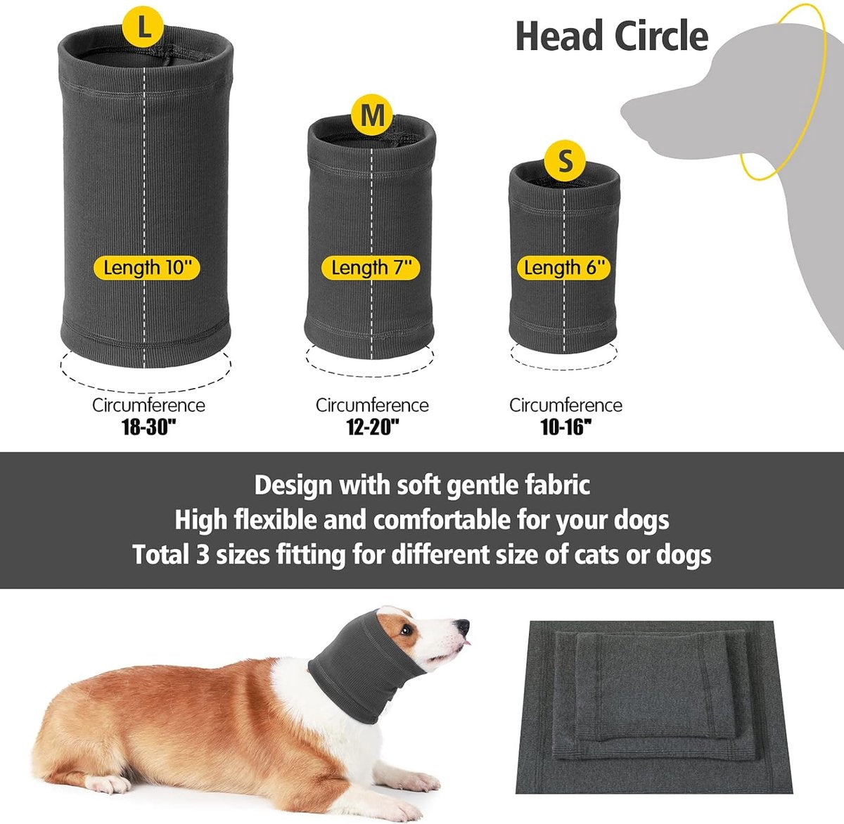 Dog Ear Protector - Dog Ear Protection - Noise-Dampening Dog Headband - Noise-Resistant Dog Neck Collar - Ear Protection For Dogs - Dog Ear Protector - Comfortable - Soothing - Soft - Anxiety Relief Noise Protection - Size M - Grey - Image 4