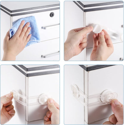 Child Locks for Cabinets - 8 Pieces - Drawer Lock - Cabinet Lock - Baby Safety - Baby Cabinet Security - Self-Adhesive Child Lock - Safety Hooks - Transparent - Self-Adhesive 3m - For Baby Safety - No Drilling or Screws - For Cabinet, Door and Drawer - Image 2