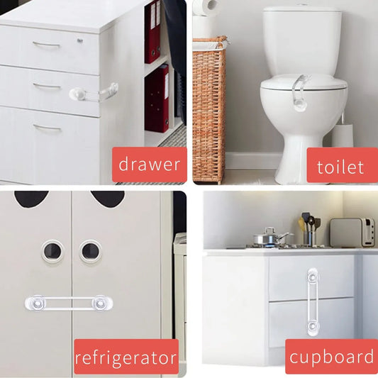 Child Locks for Cabinets - 8 Pieces - Drawer Lock - Cabinet Lock - Baby Safety - Baby Cabinet Security - Self-Adhesive Child Lock - Safety Hooks - Transparent - Self-Adhesive 3m - For Baby Safety - No Drilling or Screws - For Cabinet, Door and Drawer - Image 3