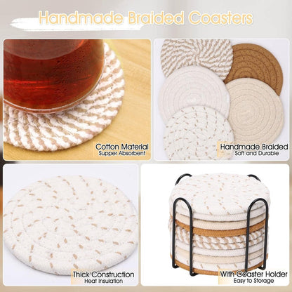 Cork Coasters - Set of 8 with Holder - Woven Coasters - Handmade - Thicker - Highly Hygroscopic - Anti-Slip - Placemats for Glasses - Coaster Set - Coasters - Round - Natural & Eco-Friendly - Minimalist Style - Image 4