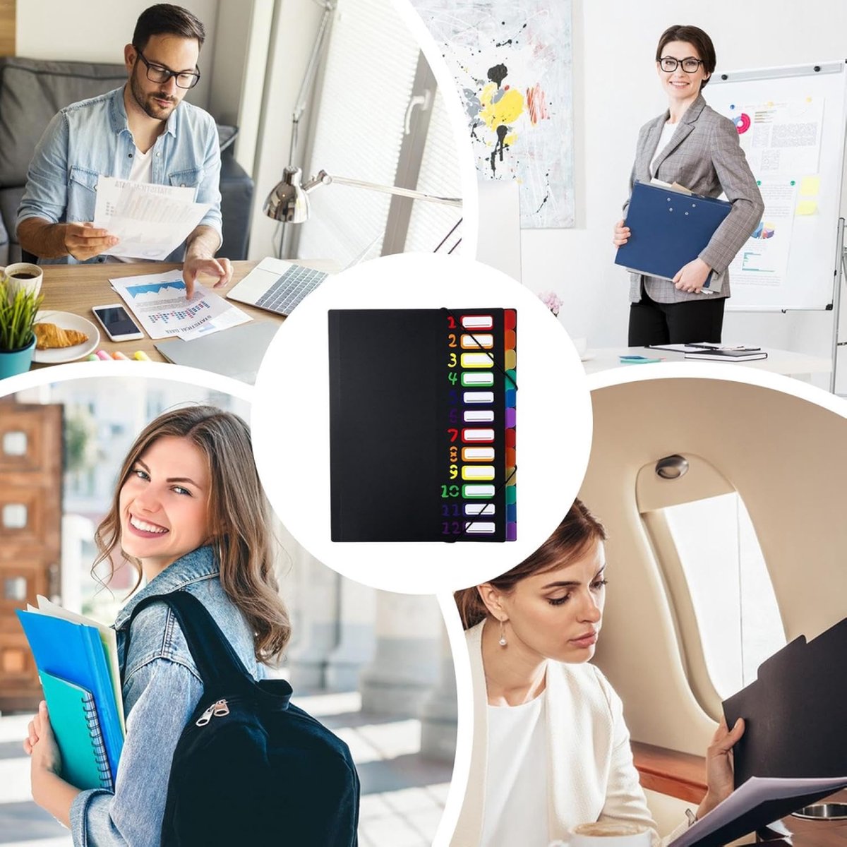 A4 Expandable Project Folder - A4 Sorting Folder - 12 Compartments - File Folder with Tabs - Compartment Folder - Desk Folder - Storage Folder - Document Folder - Work Folder - Clear Classification - Black - Image 2