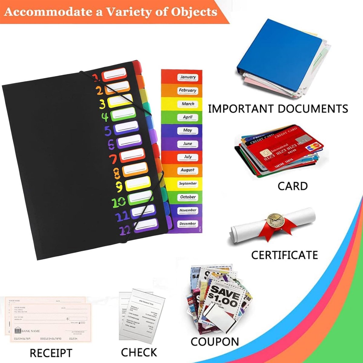 A4 Expandable Project Folder - A4 Sorting Folder - 12 Compartments - File Folder with Tabs - Compartment Folder - Desk Folder - Storage Folder - Document Folder - Work Folder - Clear Classification - Black - Image 3