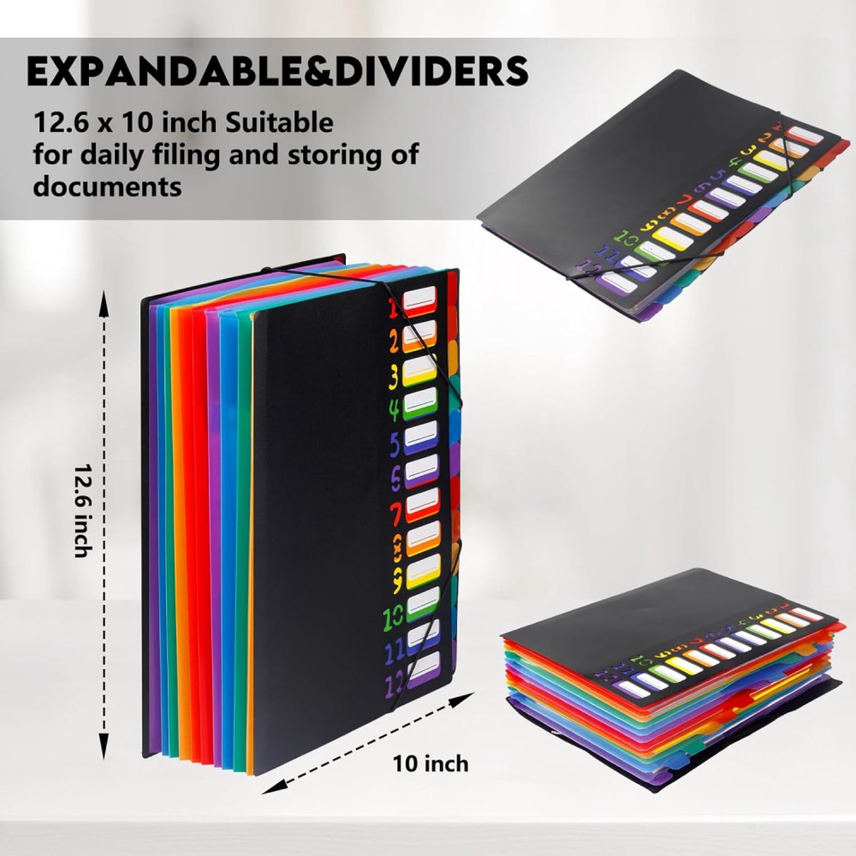 A4 Expandable Project Folder - A4 Sorting Folder - 12 Compartments - File Folder with Tabs - Compartment Folder - Desk Folder - Storage Folder - Document Folder - Work Folder - Clear Classification - Black - Image 5
