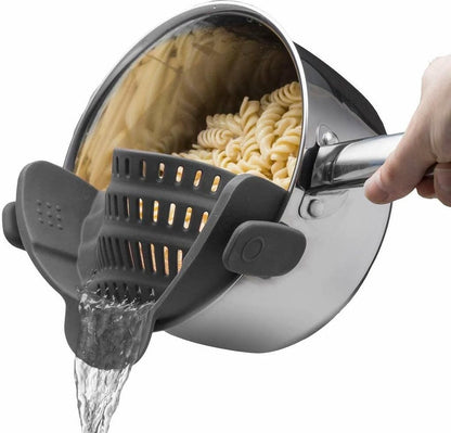 Silicone Colander - Kitchen Draining Lid - Draining Aid - Silicone - BPA Free - Safe Hands-Free Draining - Colander - Safe Draining - Solid Compact Kitchen Draining Lid - Draining Lid - Grey - Dishwasher Safe - For All Sizes of Pans