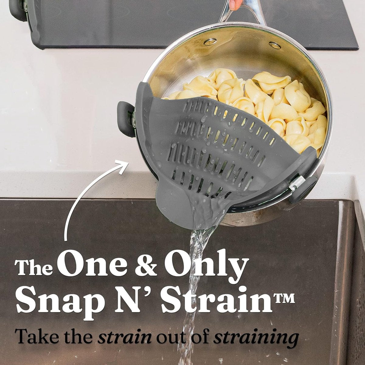 Silicone Colander - Kitchen Draining Lid - Draining Aid - Silicone - BPA Free - Safe Hands-Free Draining - Colander - Safe Draining - Solid Compact Kitchen Draining Lid - Draining Lid - Grey - Dishwasher Safe - For All Sizes of Pans - Image 3