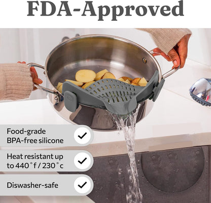 Silicone Colander - Kitchen Draining Lid - Draining Aid - Silicone - BPA Free - Safe Hands-Free Draining - Colander - Safe Draining - Solid Compact Kitchen Draining Lid - Draining Lid - Grey - Dishwasher Safe - For All Sizes of Pans - Image 4