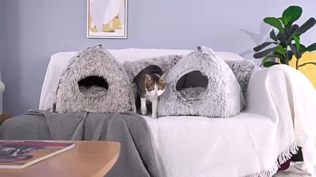 Cat Basket - Rabbit House - Cat House - Plush - Warmth - 40x40x37 CM - Rodent - Cat Bed - Kitten Basket - Animal House - Cat Cushion - Cat Den - Cat Houses - Cat Cave - Grey - Comfortable & Soft - For Rabbits, Cat, Guinea Pigs, Hamsters, Puppies - Image 2