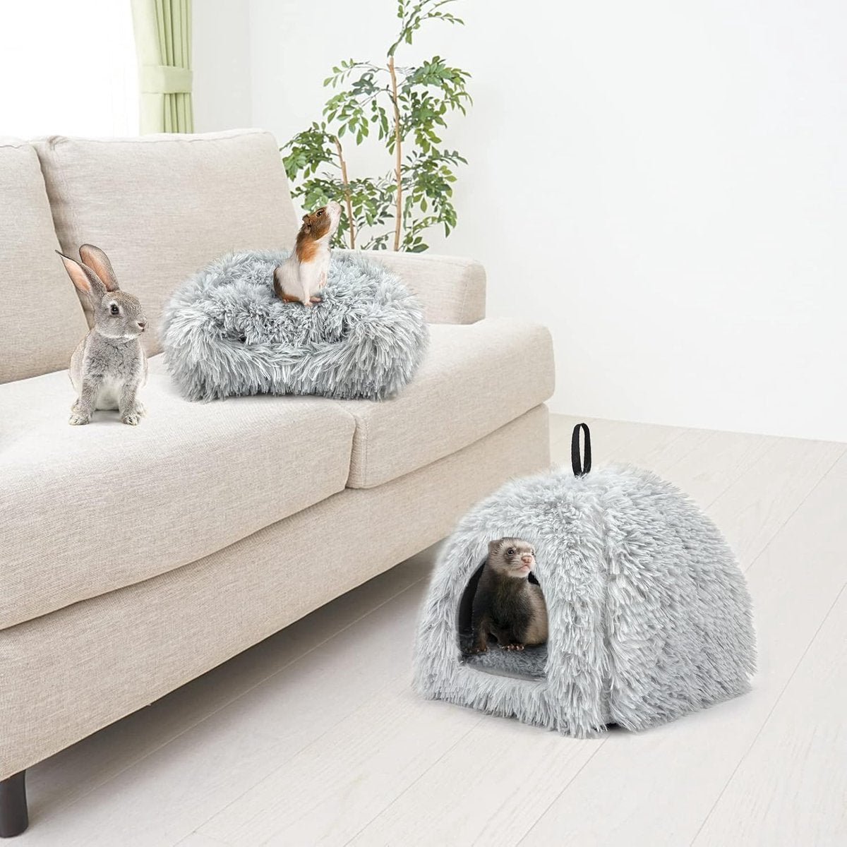 Cat Basket - Rabbit House - Cat House - Plush - Warmth - 40x40x37 CM - Rodent - Cat Bed - Kitten Basket - Animal House - Cat Cushion - Cat Den - Cat Houses - Cat Cave - Grey - Comfortable & Soft - For Rabbits, Cat, Guinea Pigs, Hamsters, Puppies - Image 3