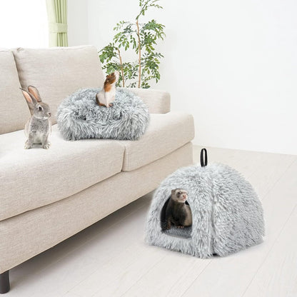 Cat Basket - Rabbit House - Cat House - Plush - Warmth - 40x40x37 CM - Rodent - Cat Bed - Kitten Basket - Animal House - Cat Cushion - Cat Den - Cat Houses - Cat Cave - Grey - Comfortable & Soft - For Rabbits, Cat, Guinea Pigs, Hamsters, Puppies - Image 3