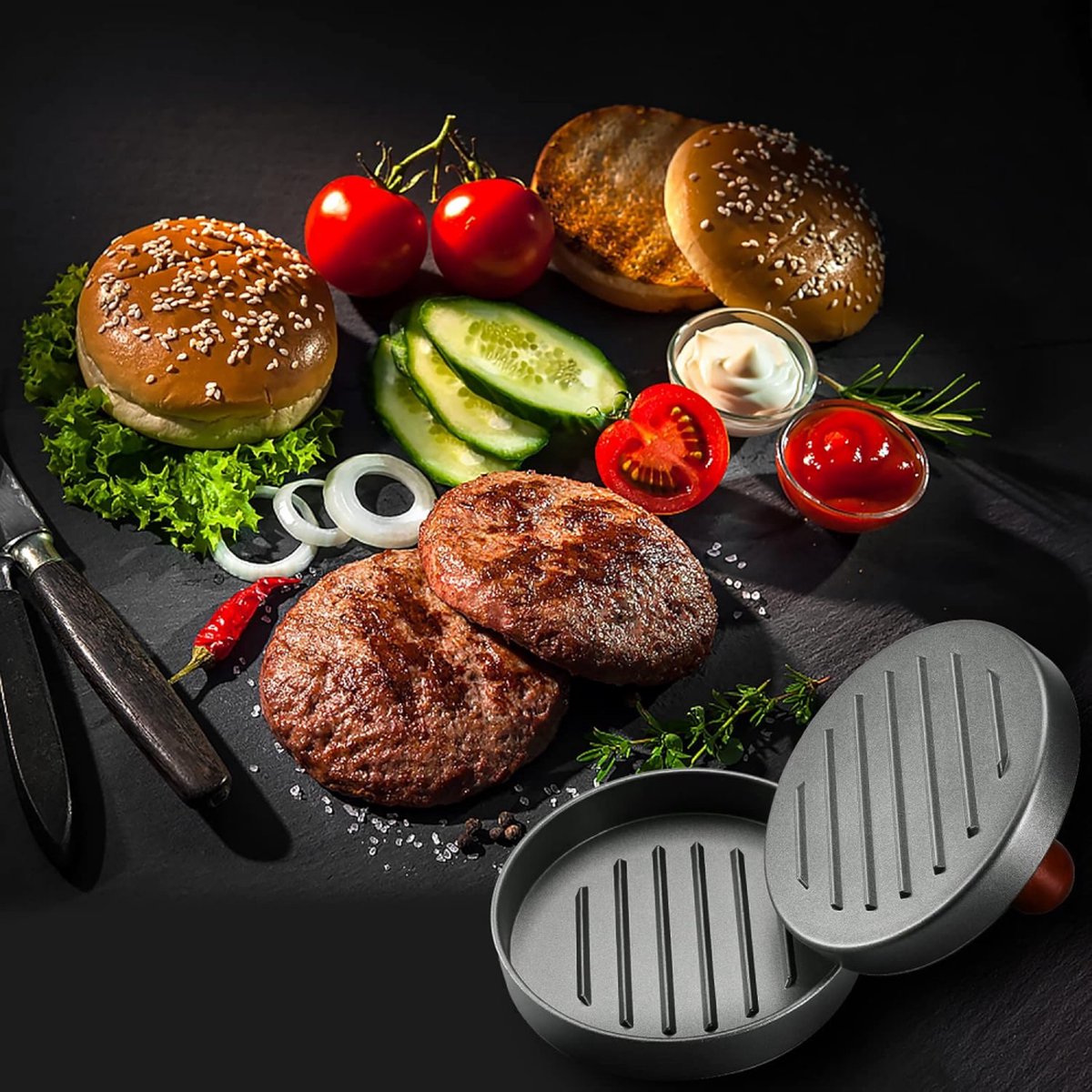 Hamburger Press - Stainless Steel - Hamburger Maker - Burger Press - Burger Press - Hamburger Presses - Hamburger Shaper - Burger Meat Press - Includes 100 Sheets of Wax Paper - Dishwasher Safe - BBQ Accessories - BBQ Tools - Image 3