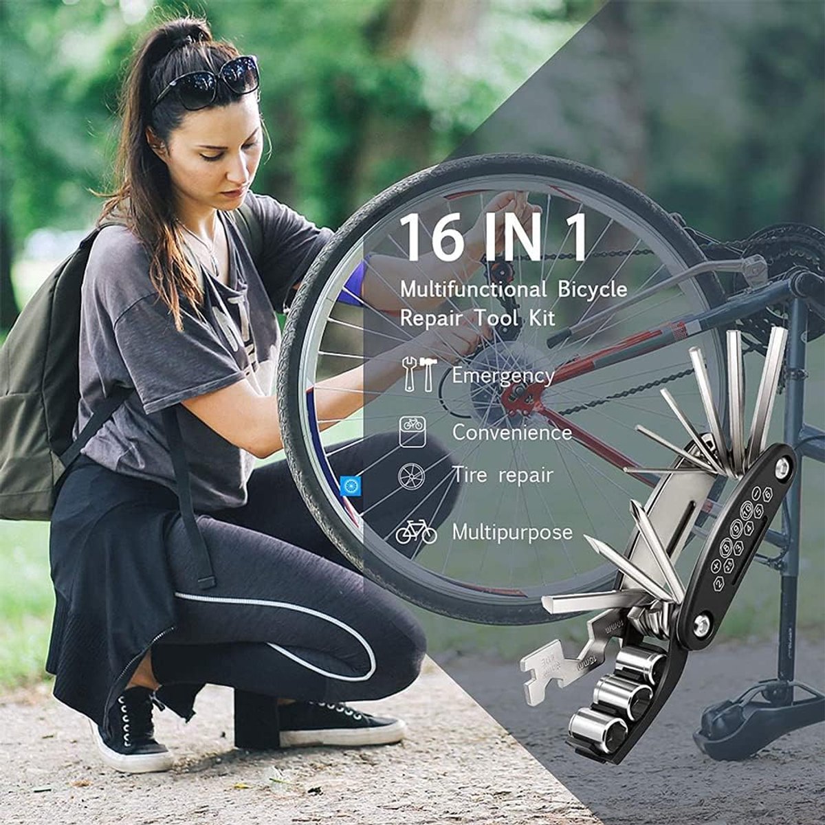 16-in-1 Bicycle Tool - Professional Bicycle Tool Set - Portable Foldable - Multifunctional Cycling Repair Kit - Bicycle Equipment Tools - Ideal for Bicycles / Mountain Bikes / Everyday Cyclist / Cycling Enthusiast - Image 3