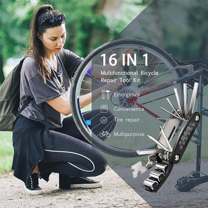 16-in-1 Bicycle Tool - Professional Bicycle Tool Set - Portable Foldable - Multifunctional Cycling Repair Kit - Bicycle Equipment Tools - Ideal for Bicycles / Mountain Bikes / Everyday Cyclist / Cycling Enthusiast - Image 3