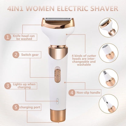 Women's Epilator - Epilator for Easy Hair Removal - 4 Attachments - Women's Epilator - Bikini Trimmer - Facial Epilator - Wet & Dry - Epilators - Facial Cleanser - Hair Removal Device - USB Rechargeable - Gold - Face/Underarms/Legs/Genuine - Image 3