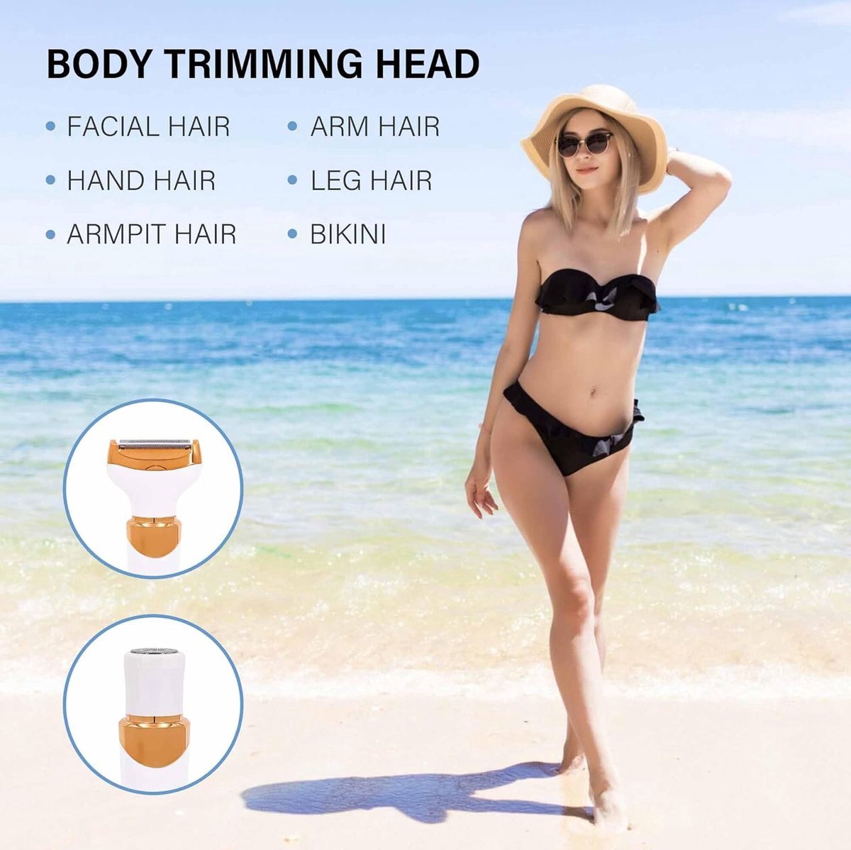 Women's Epilator - Epilator for Easy Hair Removal - 4 Attachments - Women's Epilator - Bikini Trimmer - Facial Epilator - Wet & Dry - Epilators - Facial Cleanser - Hair Removal Device - USB Rechargeable - Gold - Face/Underarms/Legs/Genuine - Image 4