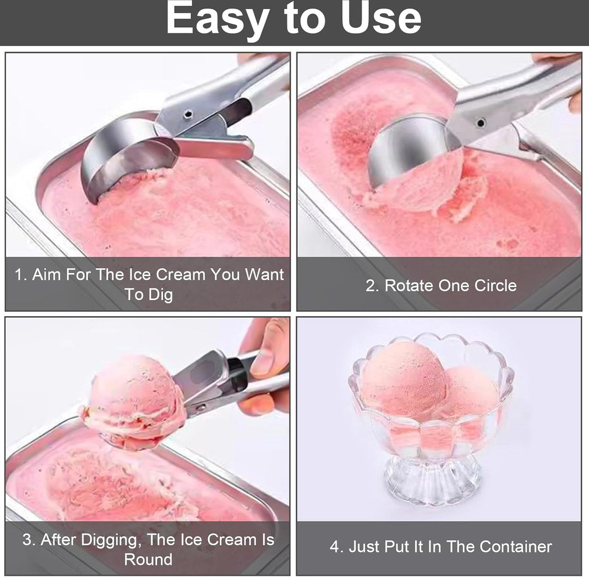 Ice Cream Scoop - 2 Pieces - Ice Cream Spoon - Ice Cream Scooping Spoon - Small Ice Cream Scoop - Ice Cream Ball Tongs - Portioning Spoon - Ice Cream Ball Tongs - Fruit Scoop - Eject Valve - Includes Releaser - Kitchen Utensils - Ergonomic - For Ice - Sta - Image 4