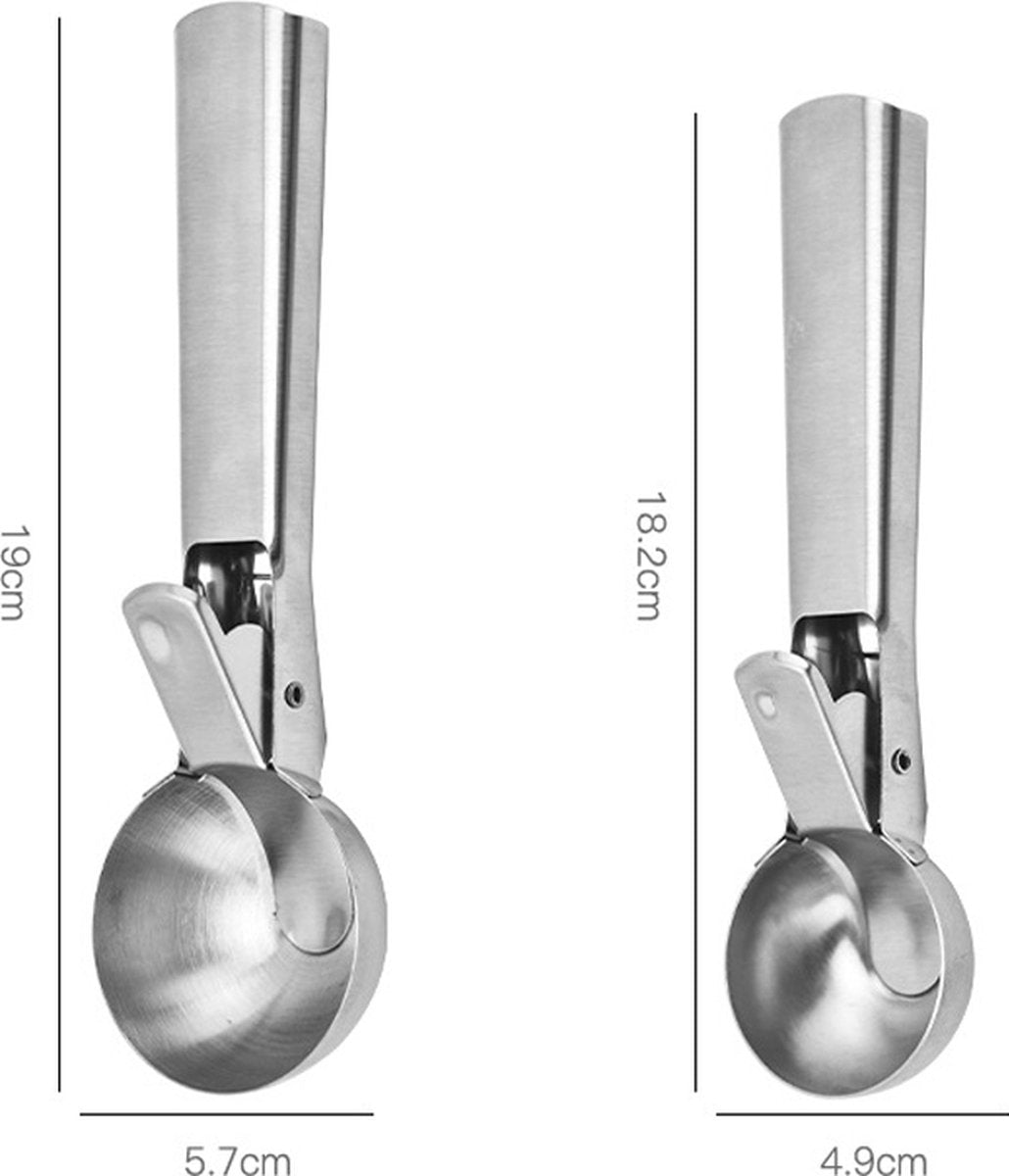 Ice Cream Scoop - 2 Pieces - Ice Cream Spoon - Ice Cream Scooping Spoon - Small Ice Cream Scoop - Ice Cream Ball Tongs - Portioning Spoon - Ice Cream Ball Tongs - Fruit Scoop - Eject Valve - Includes Releaser - Kitchen Utensils - Ergonomic - For Ice - Sta - Image 5