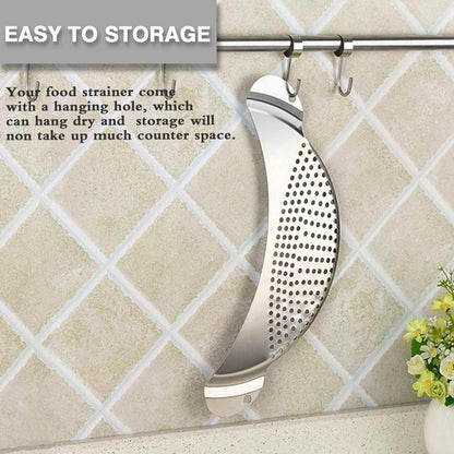 Stainless Steel Draining Aid - Draining Lid with Handles - Colander - 33.5 Cm - BPA-Free - Solid Compact Kitchen Draining Lid - Colander - Kitchen Sieve - Dishwasher Safe - Easy Draining - Storage Hook - For All Sizes of Pans - Image 2