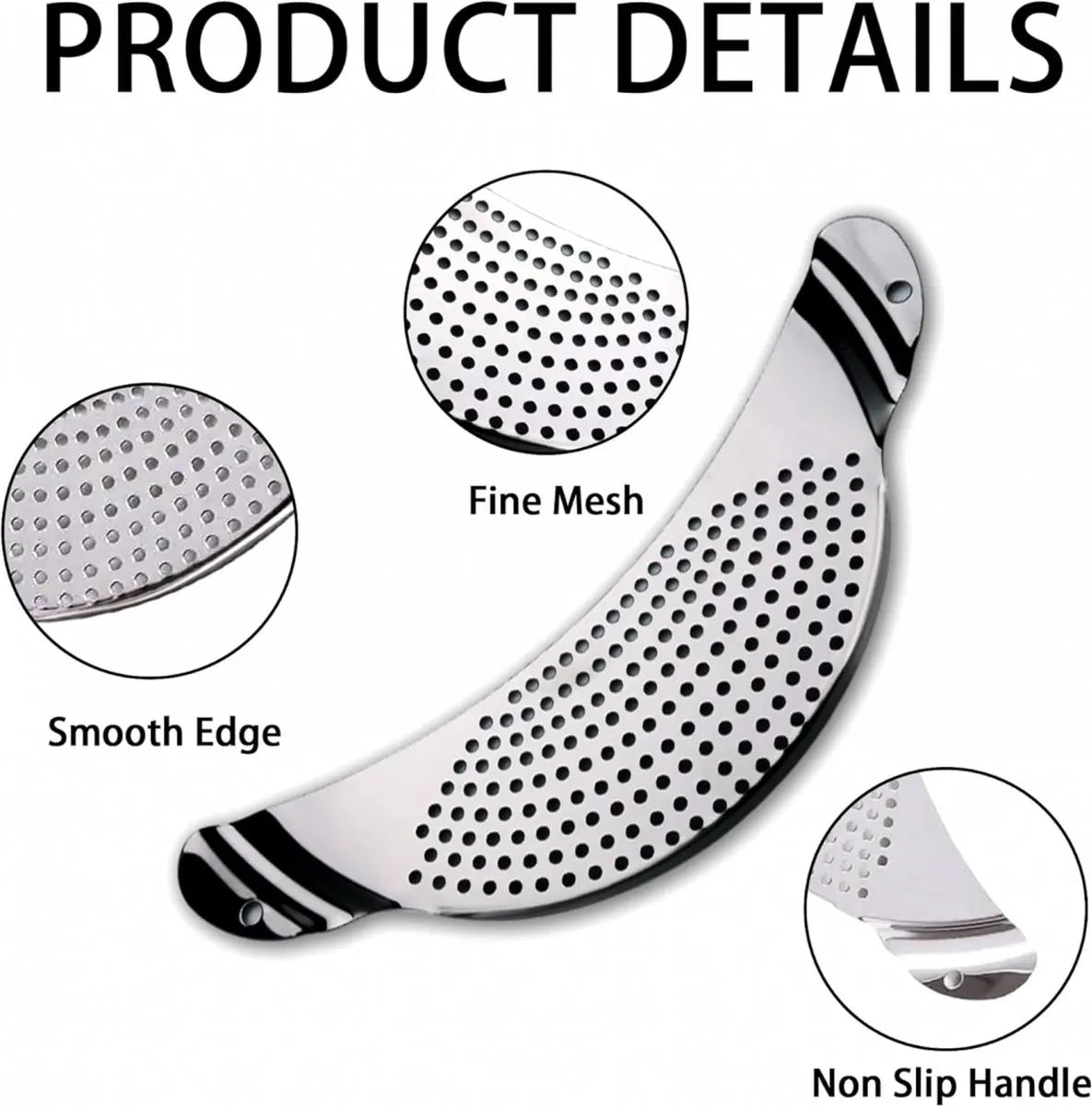 Stainless Steel Draining Aid - Draining Lid with Handles - Colander - 33.5 Cm - BPA-Free - Solid Compact Kitchen Draining Lid - Colander - Kitchen Sieve - Dishwasher Safe - Easy Draining - Storage Hook - For All Sizes of Pans - Image 3