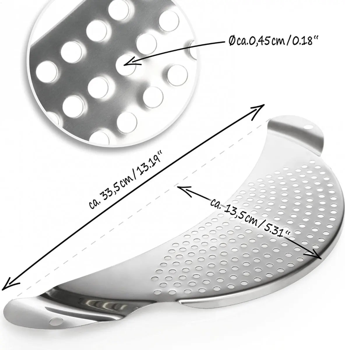Stainless Steel Draining Aid - Draining Lid with Handles - Colander - 33.5 Cm - BPA-Free - Solid Compact Kitchen Draining Lid - Colander - Kitchen Sieve - Dishwasher Safe - Easy Draining - Storage Hook - For All Sizes of Pans - Image 5