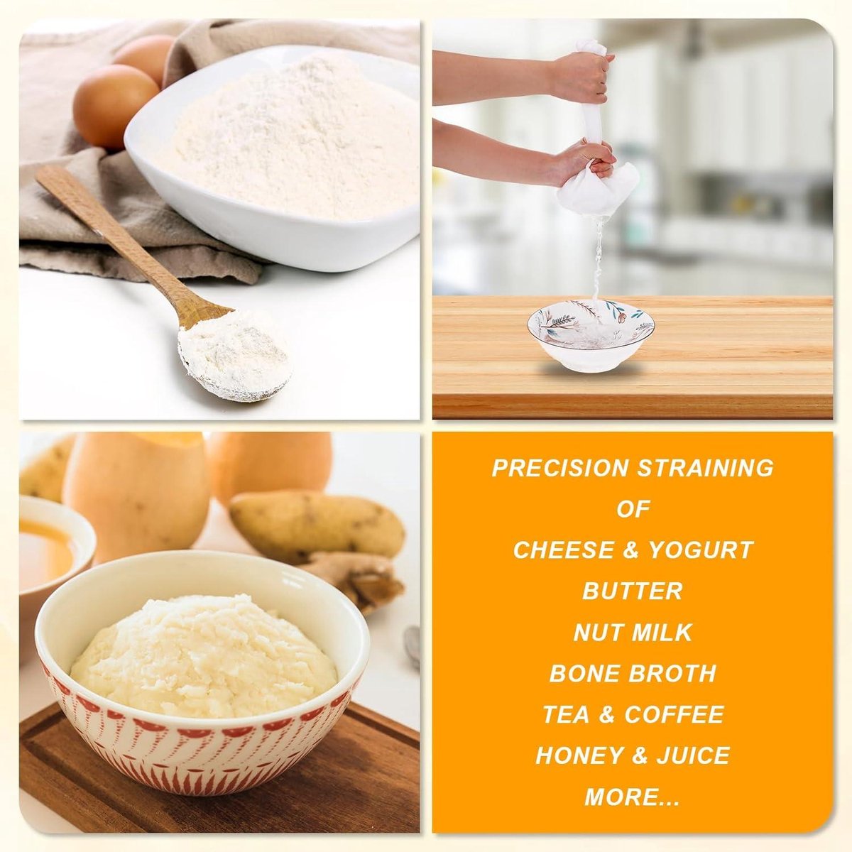 6 Pieces Nut Milk Bag for Straining 12"x10" Reusable Nylon Cheesecloth for Juice Coffee Yogurt Tea Milk Almond Soy Fine Mesh Filter Cheesecloth Bags - Image 3