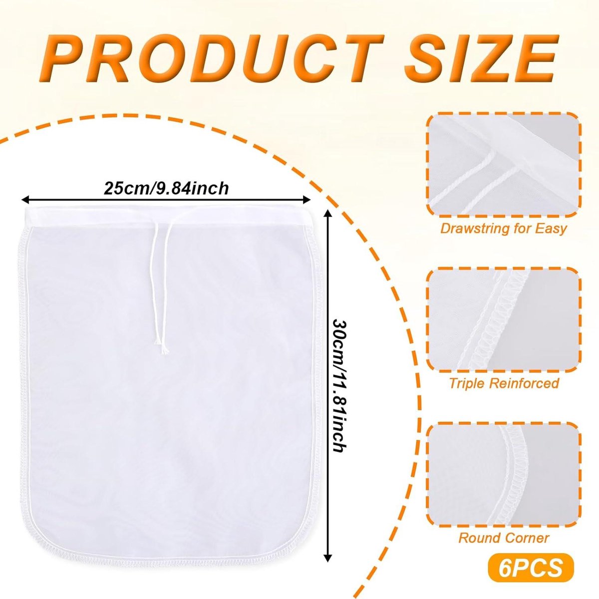 6 Pieces Nut Milk Bag for Straining 12"x10" Reusable Nylon Cheesecloth for Juice Coffee Yogurt Tea Milk Almond Soy Fine Mesh Filter Cheesecloth Bags - Image 4