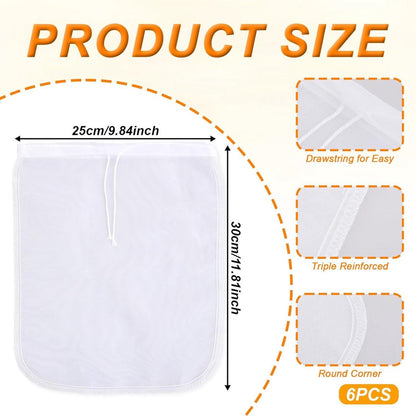 6 Pieces Nut Milk Bag for Straining 12"x10" Reusable Nylon Cheesecloth for Juice Coffee Yogurt Tea Milk Almond Soy Fine Mesh Filter Cheesecloth Bags - Image 4