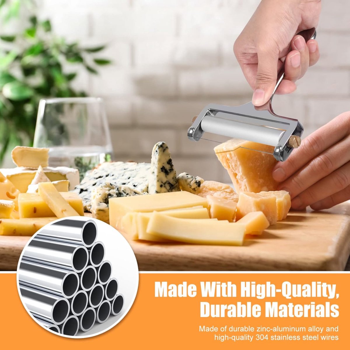 Cheese Slicer - Cheese Slicer for Young Cheese - Stainless Steel - Dishwasher Safe - Includes 1 Extra Cutting Wire - Adjustable Thickness - For Hard Cheese - Gift Ideas - Kitchen Accessories - High Quality! ! - Image 3