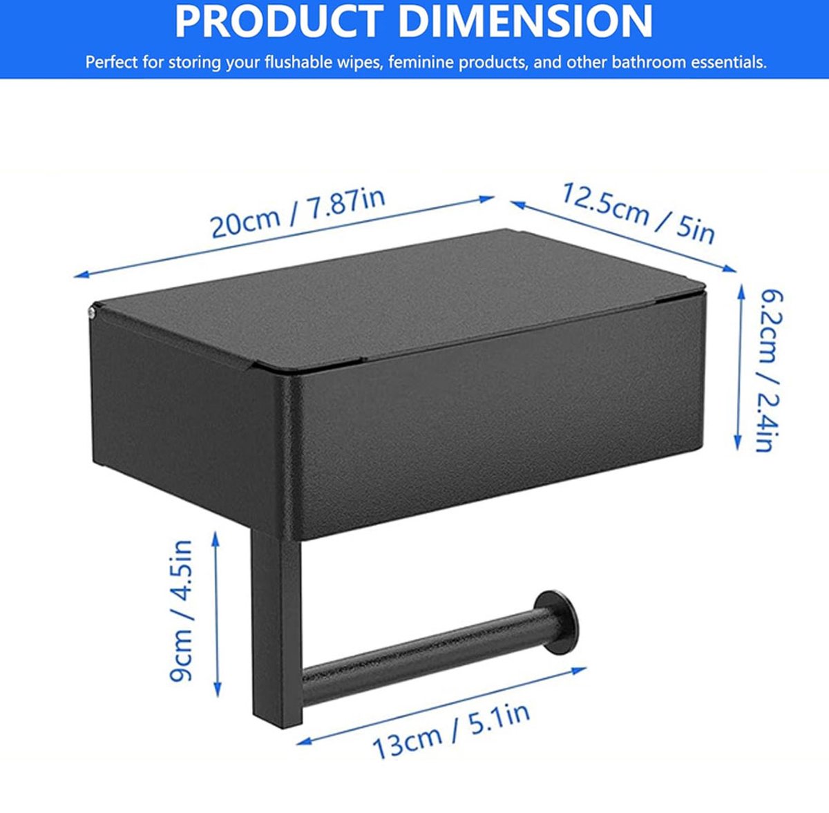 Toilet Roll Holder - Toilet Roll Holder with Shelf - Toilet Paper Holder - Small Shelf & Tray - Shelf Storage Space - Self-Adhesive or Drill-Removed - Bathroom Accessories - Water Resistant - Black - Image 2