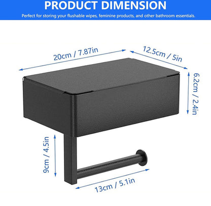 Toilet Roll Holder - Toilet Roll Holder with Shelf - Toilet Paper Holder - Small Shelf & Tray - Shelf Storage Space - Self-Adhesive or Drill-Removed - Bathroom Accessories - Water Resistant - Black - Image 2