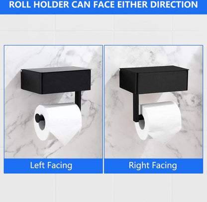 Toilet Roll Holder - Toilet Roll Holder with Shelf - Toilet Paper Holder - Small Shelf & Tray - Shelf Storage Space - Self-Adhesive or Drill-Removed - Bathroom Accessories - Water Resistant - Black - Image 5