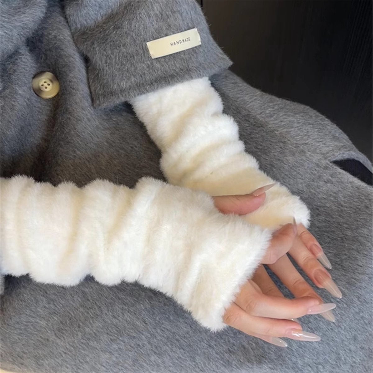 Gloves - Half Fingerless Gloves - Fingerless Gloves for Women - Hand Warmers - Wrist Warmers - Winter Gloves for Running, Cycling and Outdoors - One Size/27.5x8 Cm - White - 1 Pair - Image 2