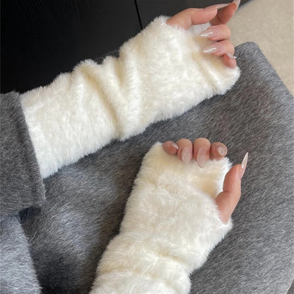 Gloves - Half Fingerless Gloves - Fingerless Gloves for Women - Hand Warmers - Wrist Warmers - Winter Gloves for Running, Cycling and Outdoors - One Size/27.5x8 Cm - White - 1 Pair - Image 3