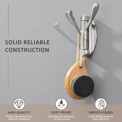 Wall Hook - Swivel Hooks - Foldable Towel Hook - Triple Hook - Hooks - Hanging Hooks - Wall Hook - Coat Hook - Towel Hanger - Towel Hooks - Coat Rack Hook - Coat Rack Hooks - Hat Hook - Metal - For Bathroom, Kitchen - Brushed Silver - Image 5
