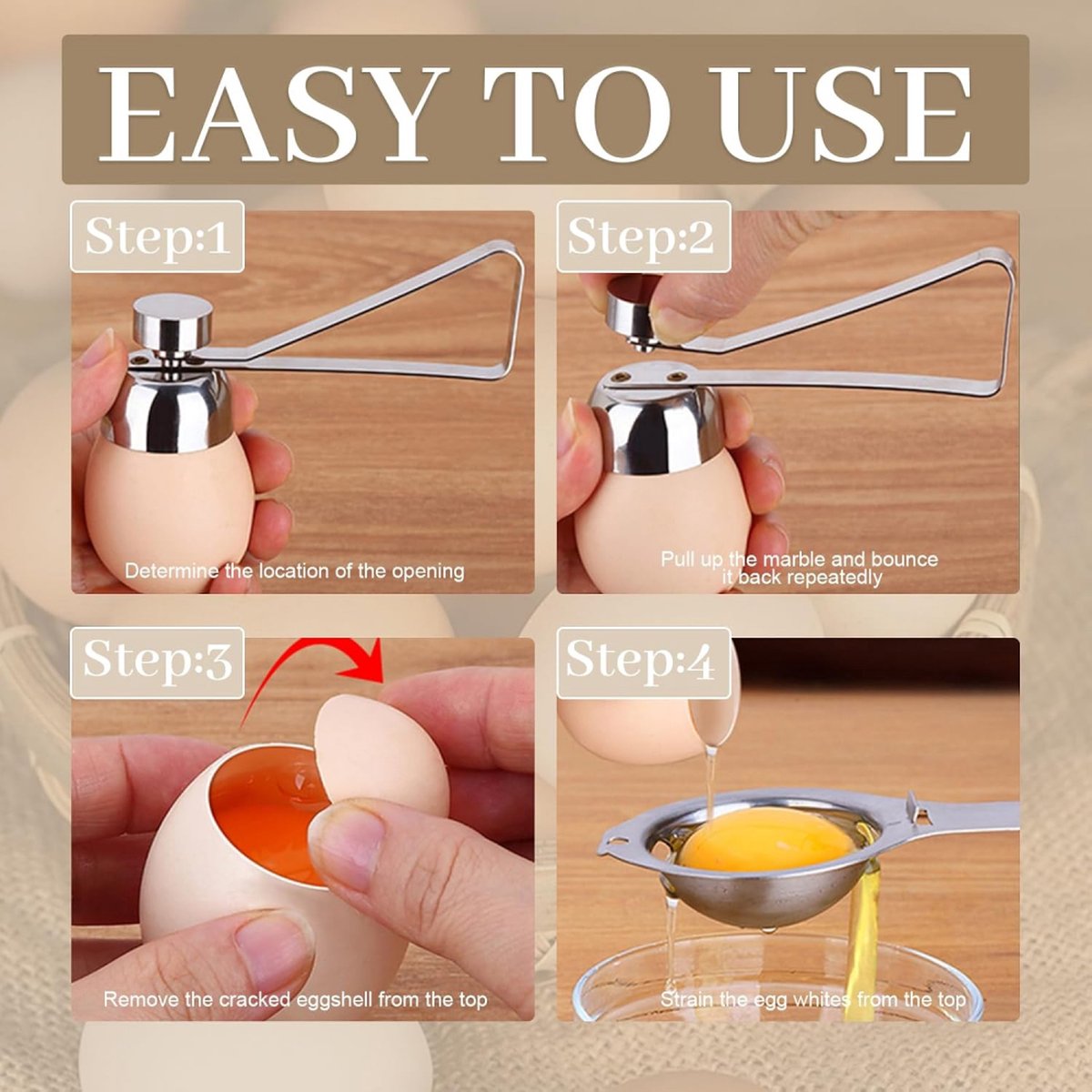 Eggshell Cutter - Stainless Steel - Eggshell Opener - Egg Beheader - Egg Topper - Egg Slicers - Egg Topper - Eggshell Splitters - Egg Pricker - Eggshell Cracker - No Dirty Hands - Opening Raw Eggs - Kitchen Utensils - Gift - Image 2