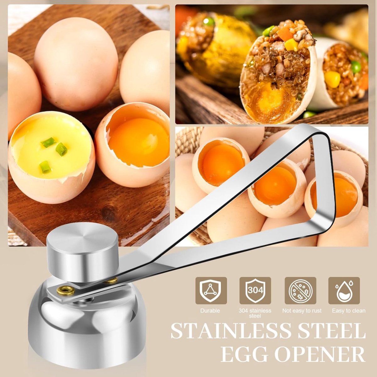 Eggshell Cutter - Stainless Steel - Eggshell Opener - Egg Beheader - Egg Topper - Egg Slicers - Egg Topper - Eggshell Splitters - Egg Pricker - Eggshell Cracker - No Dirty Hands - Opening Raw Eggs - Kitchen Utensils - Gift - Image 4