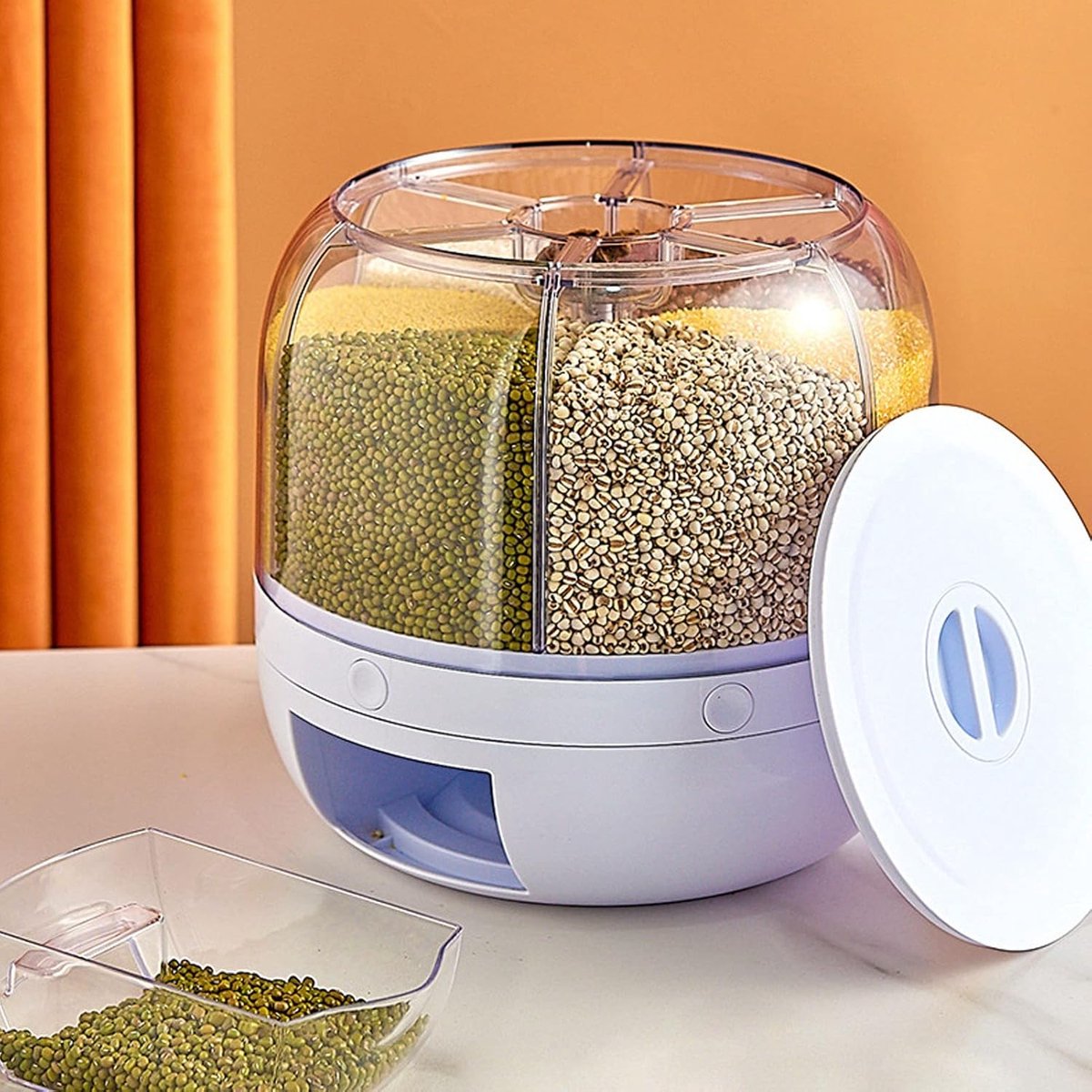 Rotating Storage Container - 5 KG - Storage Container - Food Container - Storage Jar - Food Dispenser - Cornflakes Dispenser - Cereal Dispenser - Rice Dispenser - BPA Free - For Breakfast Cereals - Rotating Food Dispenser With 6 Compartments - Kitchen Org - Image 2