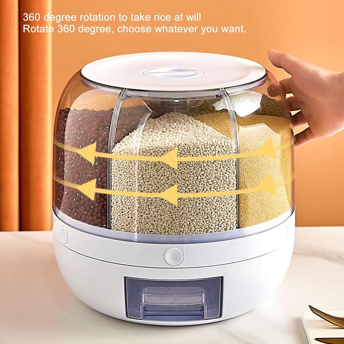 Rotating Storage Container - 5 KG - Storage Container - Food Container - Storage Jar - Food Dispenser - Cornflakes Dispenser - Cereal Dispenser - Rice Dispenser - BPA Free - For Breakfast Cereals - Rotating Food Dispenser With 6 Compartments - Kitchen Org - Image 3