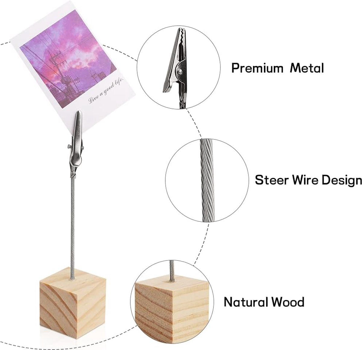 20 pieces wooden memo clip holder table numbers place card holders lightweight wooden cube base, memo photo photo paper note clip - brown - Image 2