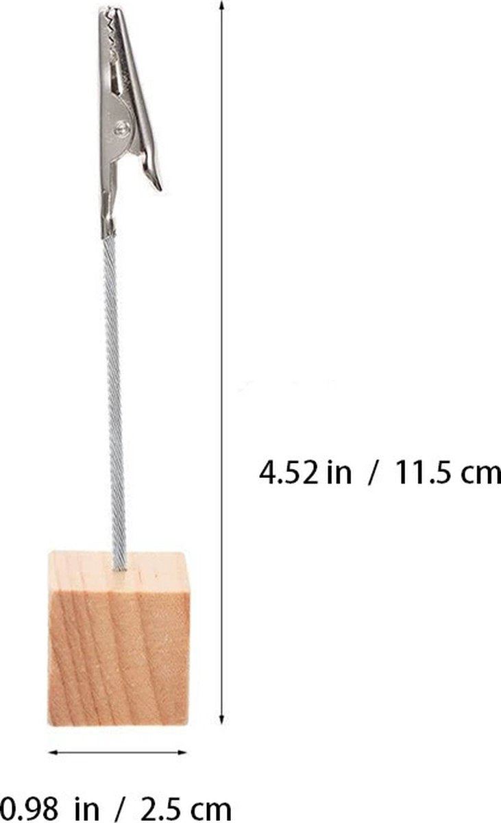 20 pieces wooden memo clip holder table numbers place card holders lightweight wooden cube base, memo photo photo paper note clip - brown - Image 3