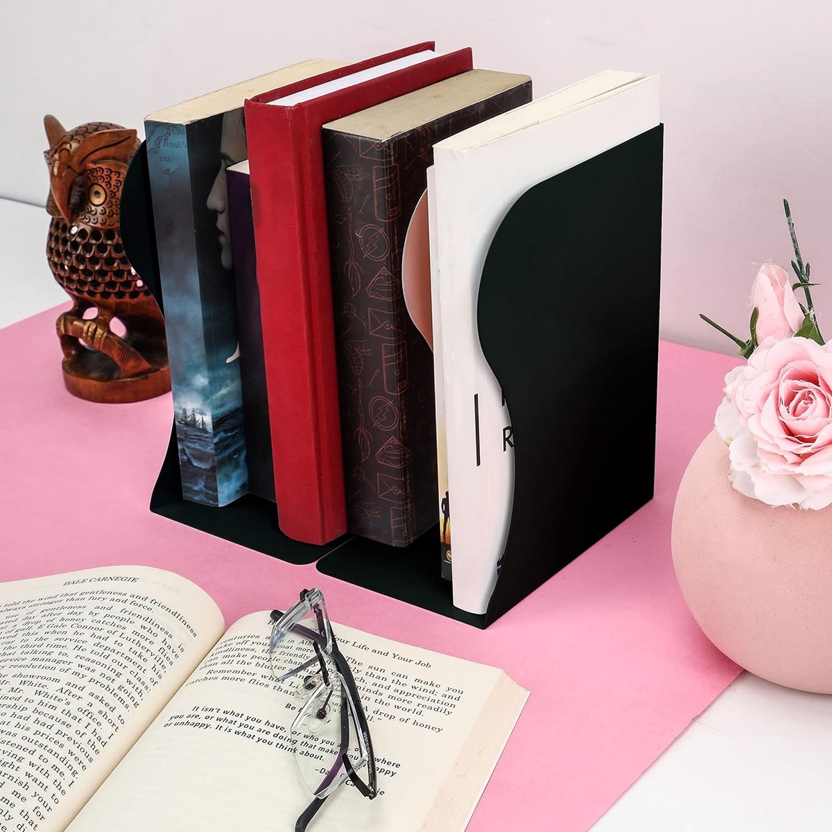 Bookend - Book Stand - Book Holder - Book Support - Bookends - Magazine Holder - Adjustable - Stylish Design - Non-Slip Feet - Multifunctional Use - For Shelves, Office, Library, Home and School - Metal - Black - Image 2