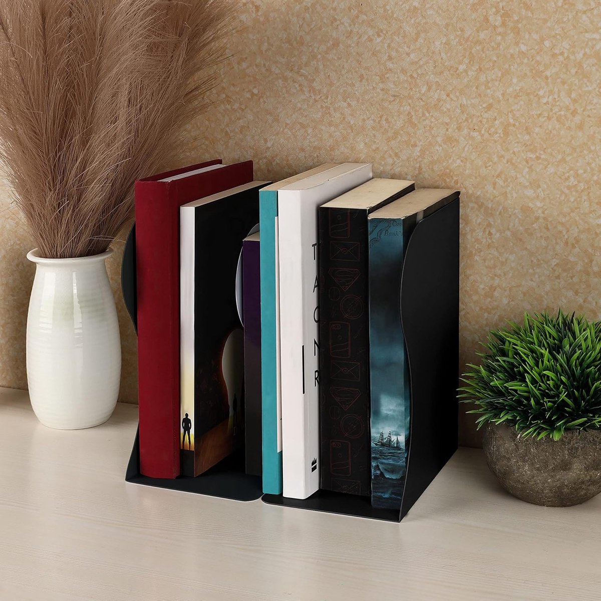 Bookend - Book Stand - Book Holder - Book Support - Bookends - Magazine Holder - Adjustable - Stylish Design - Non-Slip Feet - Multifunctional Use - For Shelves, Office, Library, Home and School - Metal - Black - Image 3