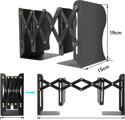 Bookend - Book Stand - Book Holder - Book Support - Bookends - Magazine Holder - Adjustable - Stylish Design - Non-Slip Feet - Multifunctional Use - For Shelves, Office, Library, Home and School - Metal - Black - Image 4