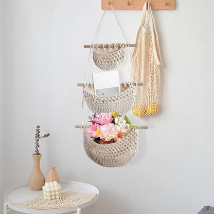 Hanging Organizer - Hanging Storage - Wall Organizer - Storage Bags - Hanging Wardrobe - Wall Bag - Over-the-Door Hanging Wall Organizer - Hanging Bag - Wall Basket - Fabric - Linen Hanging Basket - For Entrance, Wardrobe, Closet, Bathroom, Door - With 3  - Image 2