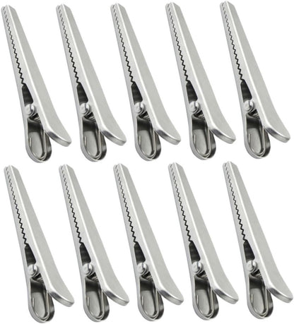 10 pieces - sealing clips - High clamping force closure clips - Freshness clips - Bag clips - Alligator clips - Easy to use - Multifunctional - for kitchen and home - for Candy & Snack Packaging - stainless steel - silver - 11.5cm